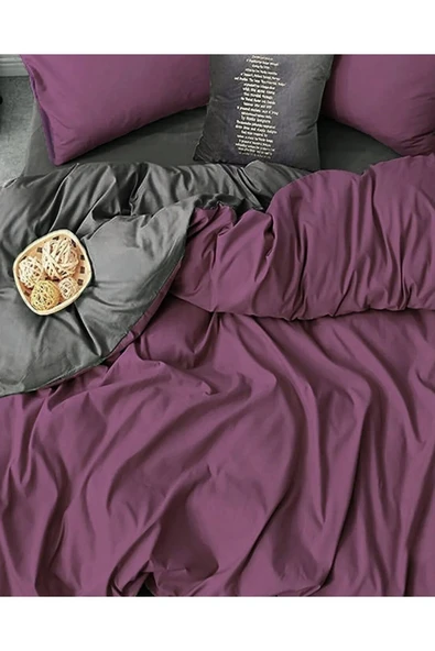 Sheri Home Tekstil Basic Mürdüm Çift Taraflı Çift Kişilik Nevresim (Yorgan Kılıfı)Tr8887366365577 - 3