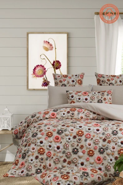 Sheri Home Tekstil YENİ Lastikli Çarşaflı Çift Kişilik Nevresim Takımı 3D BASKI KUMAŞ | BEJflowers88 - Resim 4