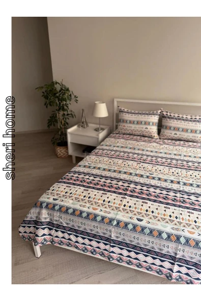 Sheri Home Tekstil Çift Kişilik Lastiksiz Çarşaf Ve 2 Adet Yastık Kılıfı - 2