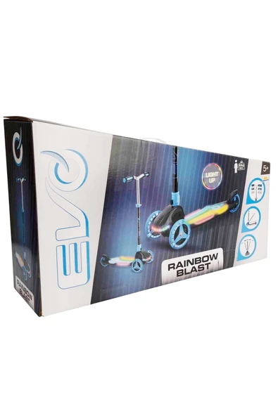 3 Tekerlekli Katlanabilir Rainbow Blast Işıklı Mavi Scooter ile Her Yolculuk Bir Renk Şöleni! - 3