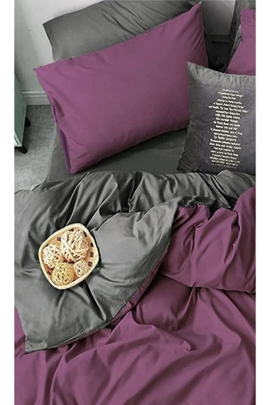 Sheri Home Tekstil Basic Mürdüm Çift Taraflı Çift Kişilik Nevresim (Yorgan Kılıfı)Tr8887366365577 - 2