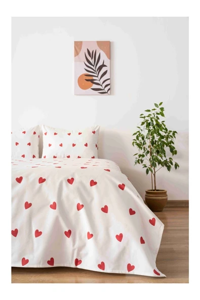 Sheri Home Tekstil Çift Kişilik Kırmızı Kalpli Nevresim Seti Pamuklu (ÇARŞAFSIZ) Tr88894969288sher;