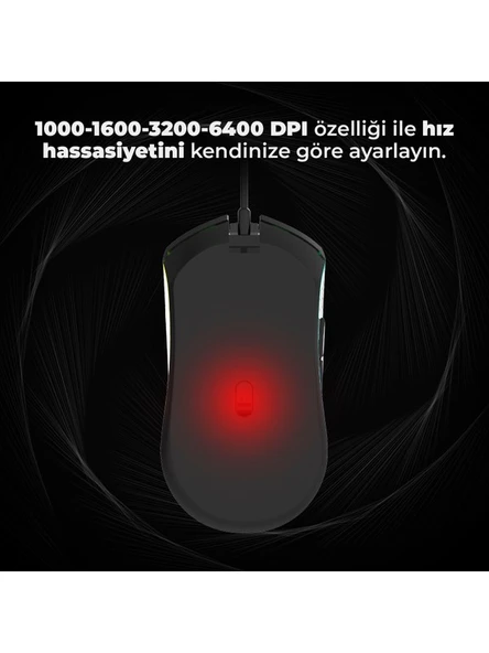 Lenovo Lecoo MS108 Kablolu RGB LED Aydınlatmalı 6400DPI 7 Tuşlu Gaming Mouse Siyah - 8