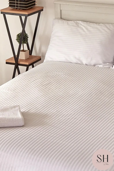 Sheri Home Tekstil Lüks Otel Nevresim Takımı 83 Tel Çift Kişilik Çizgili Saten  2 Adet Yastık kılıfı - 3