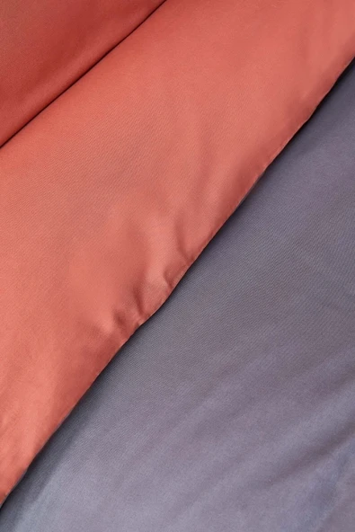 Sheri Home Tekstil Basic Antrasit Terecota Çift Taraflı Çift Kişilik Nevresim Takımı - Resim 3