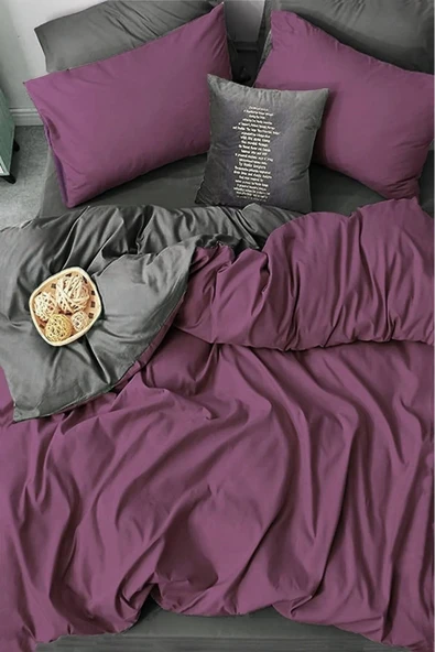 Sheri Home Tekstil Basic Mürdüm Çift Taraflı Çift Kişilik Nevresim (Yorgan Kılıfı)Tr8887366365577