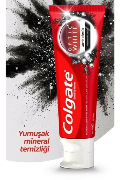 Colgate Optic White Aktif Kömür Diş Macunu 50ml +  360 Charcoal Diş Fırçası x 5 Adet - 2