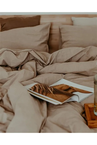 Sheri Home Tekstil Penye Fitted Çarşaf Stonwashed Yastık Kılıfı 1 Adet- Bej Yumuşak Ve Vintage 100x200 - 2
