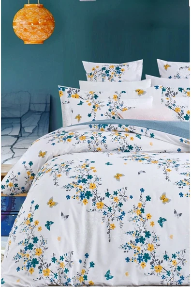Sheri Home Tekstil Bahar Mavi Lastikli Çarşaflı Çift Kişilik Nevresim TakımıTr8887366365577