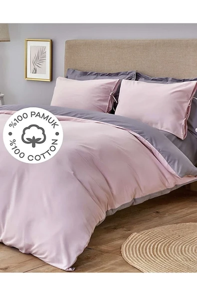 Sheri Home Basic Gül Kurusu Koyu Gri Nevresim Takımı Çift Taraflı Çift Kişilik - 5