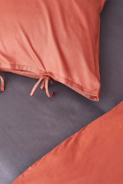 Sheri Home Tekstil Basic Antrasit Terecota Çift Taraflı Çift Kişilik Nevresim Takımı - Resim 6