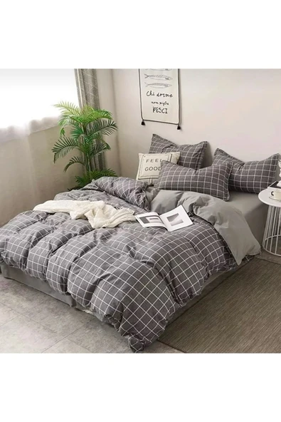Sheri Home Basic Kare Çizgi Çift Kişilik Nevresim Seti 0210639 - 4