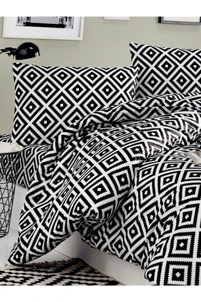 Sheri Home Tek Kişilik Nevresim 160x220cm Blackwhitecs1453 Özel Seri