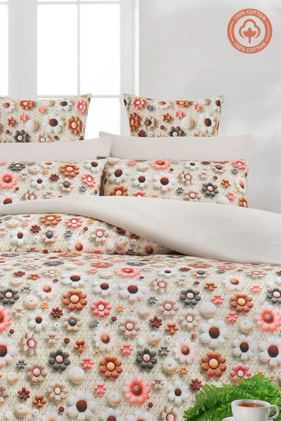 Sheri Home Tekstil YENİ Lastikli Çarşaflı Çift Kişilik Nevresim Takımı 3D BASKI KUMAŞ | BEJflowers88 - Resim 3