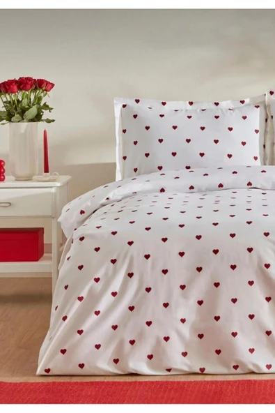 Sheri Home YENİ Kırmızı Kalp Çift Kişilik Nevresim Takımı Tr888736636557721