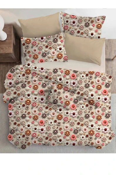 Sheri Home Tekstil 3d Bouquet Pure Çift Kişilik Nevresim Seti 1 Adet Nevresim 200x220 4 Adet Yastık Kılıfı %100pamuk