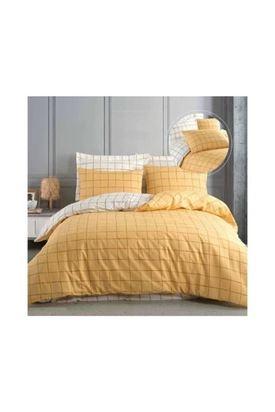 Sheri Home Tekstil Fümeminika Çift Kişilik Pamuklu Nevresim Takımı Sarı
