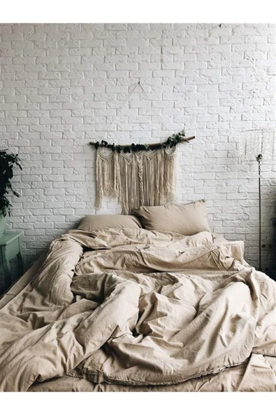 Sheri Home Tekstil Penye Fitted Çarşaf Stonwashed Yastık Kılıfı 1 Adet- Bej Yumuşak Ve Vintage 100x200