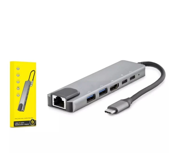 HADRON HDX7791 TYPE-C HDTV COMBO HDMI 4K 30HZ + 2 TYPE-C + 2 USB3.0 + LAN 6IN1 GRİ
