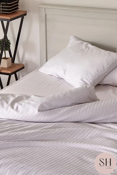Sheri Home Tekstil Lüks Otel Nevresim Takımı 83 Tel Çift Kişilik Çizgili Saten  2 Adet Yastık kılıfı - 5