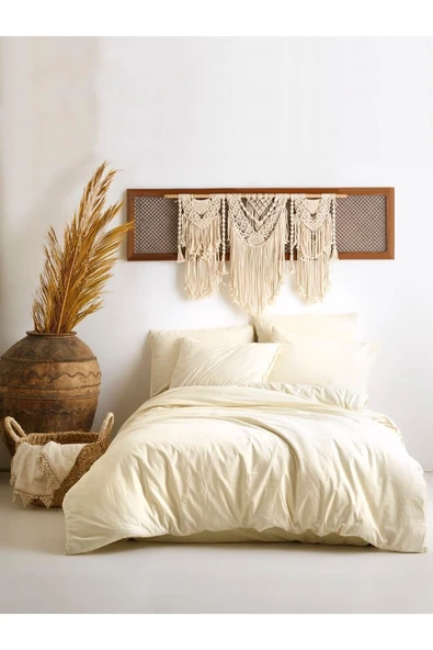 Sheri Home Tekstil Ligne Douce Vintage Nevresim Takımı Tek Kişilik - Mineral White