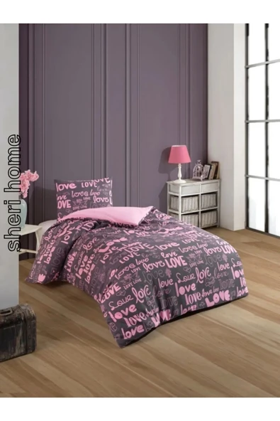 Sheri Home Tekstil Pinklove Tek Kişilik Cift Taraflı Nevresim Seti (ÇARŞAFSİZ) Yeni?loveçift889488 - 1