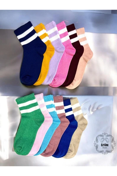 12 Çift Unisex Kolej Çorap