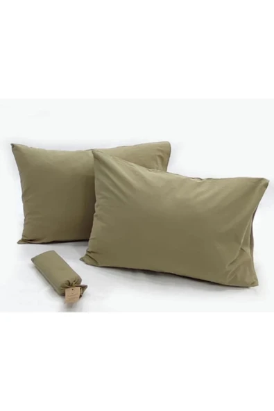 Sheri Home Tekstil Naturel 2' Li Yastık Kılıfı 100% Organik Pamuk -haki