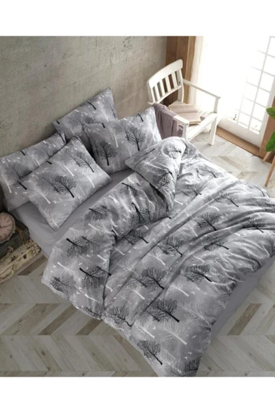 Sheri Home Cotton Gri Ağaç Tek Kişilik Nevresim Seti Yeni14533 - 3