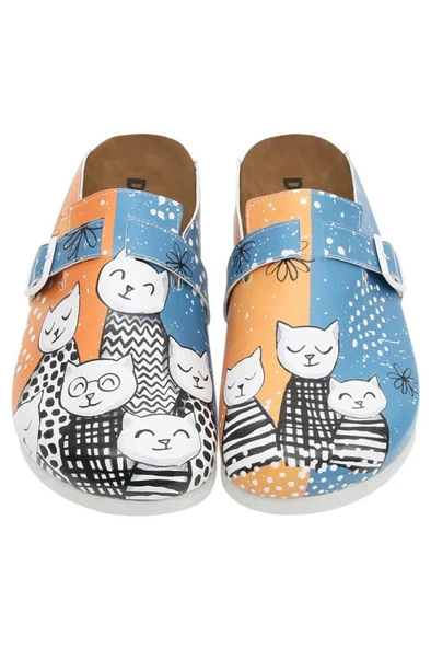 Kadın Vegan Deri Mavi Terlik - Family Portrait Tasarım - 4