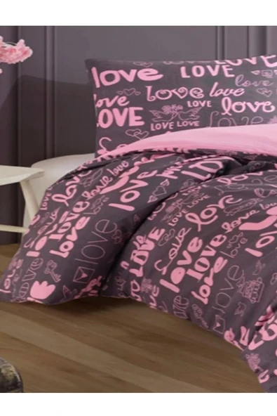 Sheri Home Tekstil Pinklove Tek Kişilik Cift Taraflı Nevresim Seti (ÇARŞAFSİZ) Yeni?loveçift889488 - 3