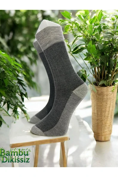 6 Çift Jakarlı Erkek Bambu Dikişsiz Çorap - 3