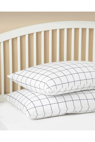 Sheri Home Tekstil Plain Check Kobin Pamuklu 2’li Yastık Kılıfı 50*70 Cm Beyaz