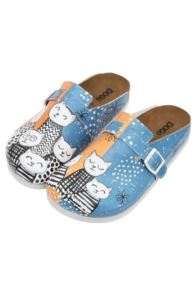 Kadın Vegan Deri Mavi Terlik - Family Portrait Tasarım - 2