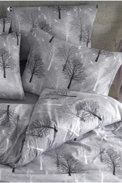 Sheri Home Cotton Gri Ağaç Tek Kişilik Nevresim Seti Yeni14533 - 2