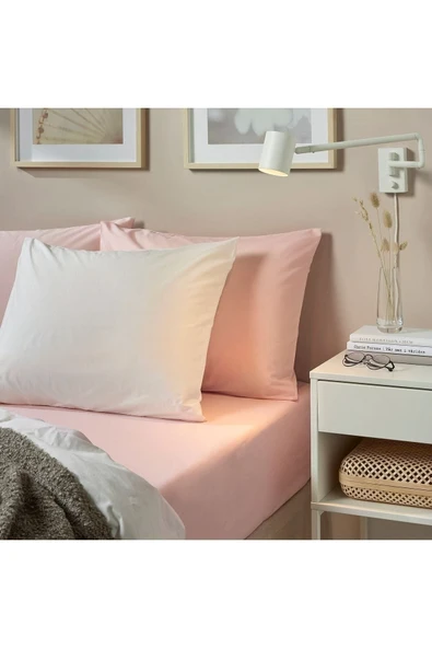 Sheri Home Tekstil Çift Kişilik Düz Pamuklu Çarşaf Takımı Toz Pembe180x200+30 King Size Fitted0012