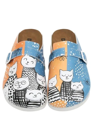 Kadın Vegan Deri Mavi Terlik - Family Portrait Tasarım - 7