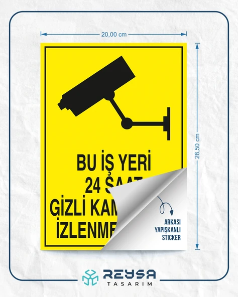 Bu İş Yeri 24 Saat Gizli Kamera İle İzlenmektedir Sticker 20X28 Cm - 2