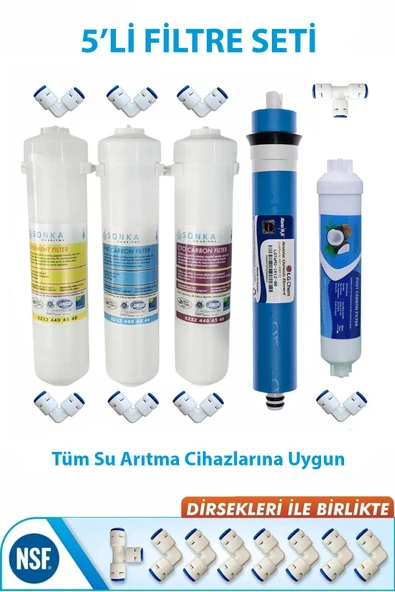 SONKA SU Teknolojileri A.Ş. Sonka Tüm Kapalı Kasa Su Arıtma Cihazı Uyumlu 5'li Filtre Seti Lg Membran Set