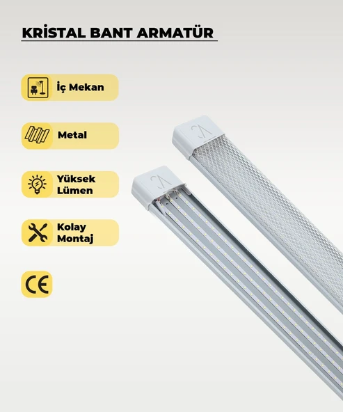  80W Beyaz Kristal Led Bant Armatür 3200K Sarı Işık