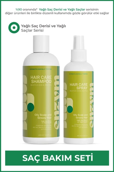 ENZYM COSMETICS Yağlı saç derisi ve yağlı saçlara özel yağlanma karşıtı saç bakım seti (şampuan+sprey) - 1
