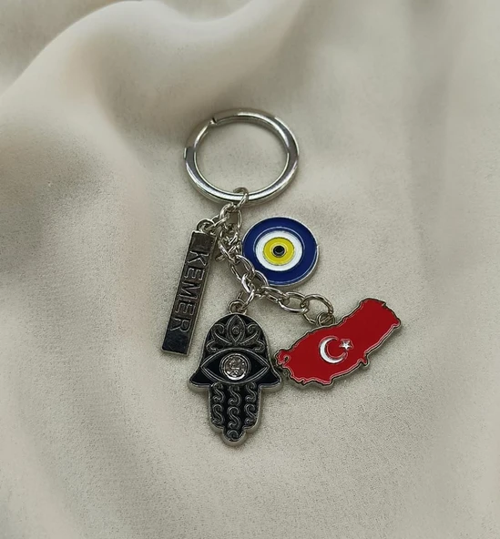 Anahtarlık Metal Fatımı Ana Eli Göz Nazar Türkiye Yazılı Çanta Araba Cüzdan Süsü