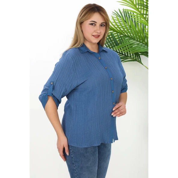 %100 Cotton Büyük Beden Kadın Müslin Kumaş Gömlek