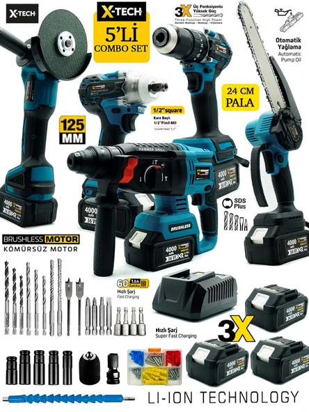 Germany Style ProGP 6'lı Set 5 Akülü Kırıcı Yıkama Matkap Budama Testeresi Taşlama Somun Sökme Set - 2