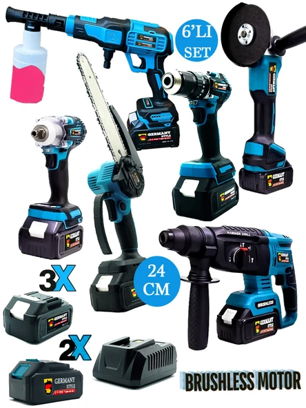 Germany Style ProGP 6'lı Set 5 Akülü Kırıcı Yıkama Matkap Budama Testeresi Taşlama Somun Sökme Set