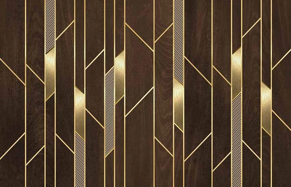 3D Ahşap Altın Panel Duvar Kağıdı Baskı - Resim 7