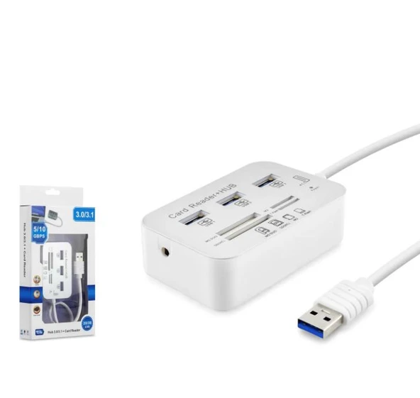 HADRON HDX7028 USB3.0 HUB COMBO 3 USB3.0 + MS + SD + M2 + TF 20CM BEYAZ ürün görseli