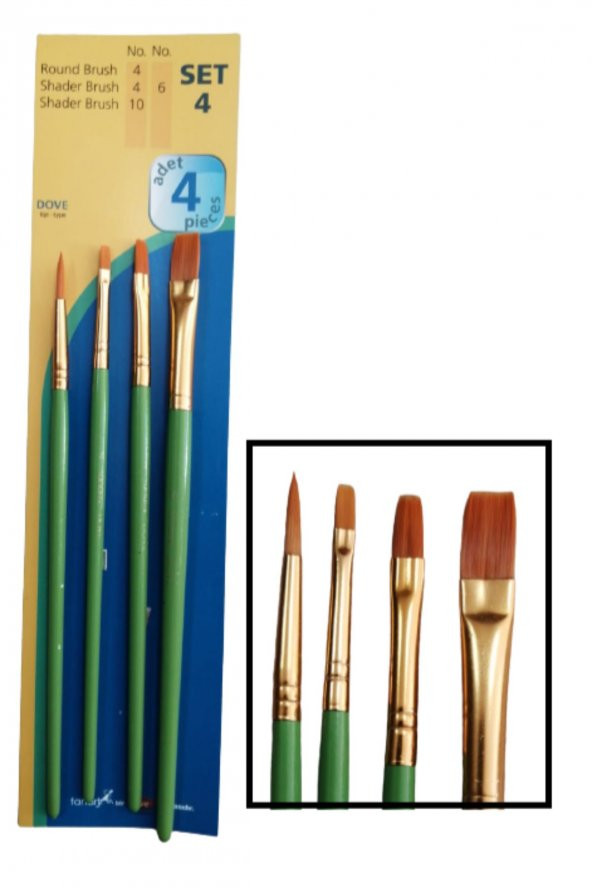 Sentetik fırça Seti Academy Dove 4 lü Fırça Seti 1 Paket