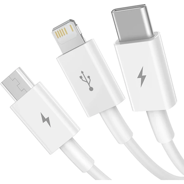 Baseus Superior 3in1 Hızlı Şarj Özellikli USB To M+L+C 3.5A Hızlı Şarj Kablosu iPhone 15 Uyumlu 0.5m. - 3