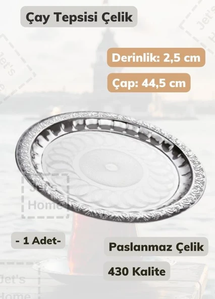 Çelik Çay Tepsisi 44,5 cm Paslanmaz Çelik Tepsi